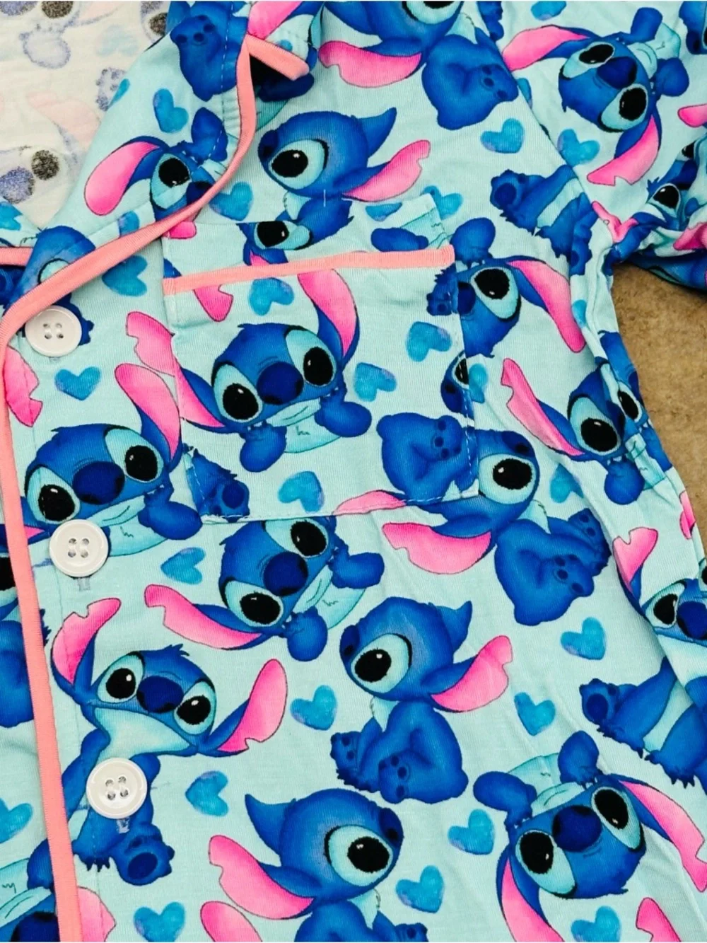 Kids Blue Stitch Print Pajama Set - Bamboo